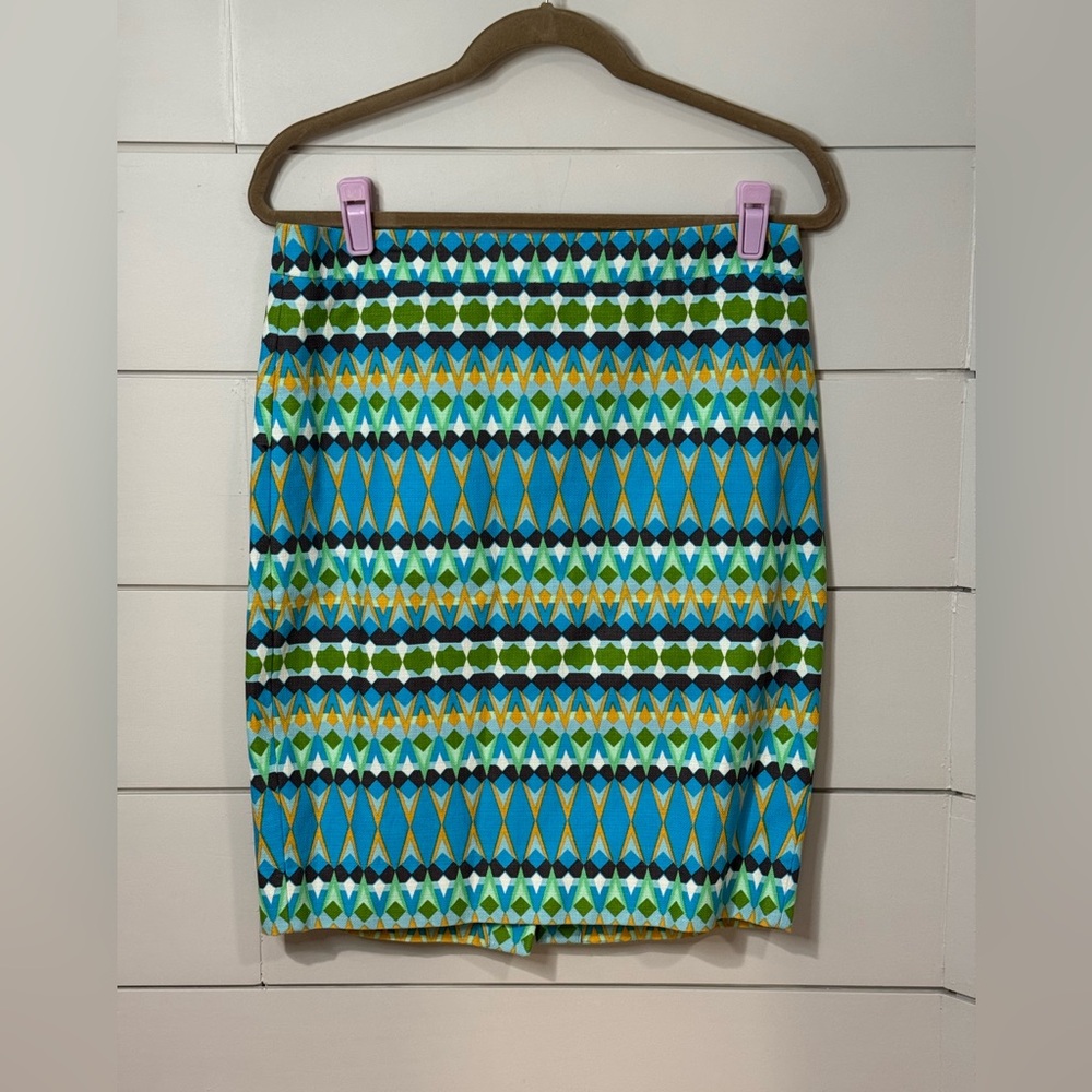 NEW J CREW The Pencil Skirt Geometric Basketweave 100% Cotton Size 6